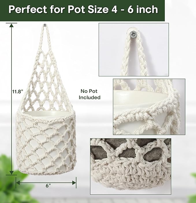 4PK Wall Planters for Indoor Plants, Macrame Plant Hanger | Wall Planter, Plant Hanger, Hanging Planter (2 Large + 2 Small)