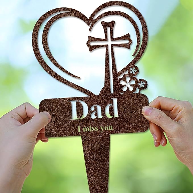 Brother Memorial Grave Stake, Cemetery Decorations for Grave Markers 12.5 x 7.2 inch Heart Metal Sympathy Stakes Graveside Plaque Decor Sign for Brother Graves, Yard, Garden - Rust-Brother