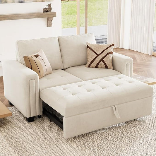 Belffin Modular Sectional Sleeper Sofa with Pull Out Couch Bed Modular Sleeper Loveseat Sectional Sofa Velvet Fabric for Living Room Apartment Beige