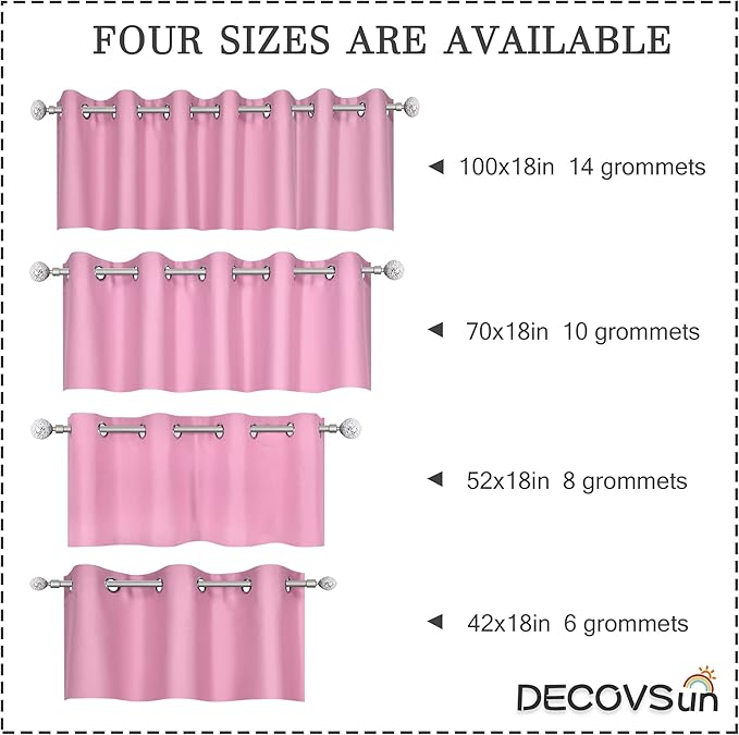 Brush Pink Valance for Girls Bedroom Blackout Grommet Top Valance Window Treatment for Living Room Short Straight Drape Valance for Nursery Baby Girls Room 100X18 1 Panel