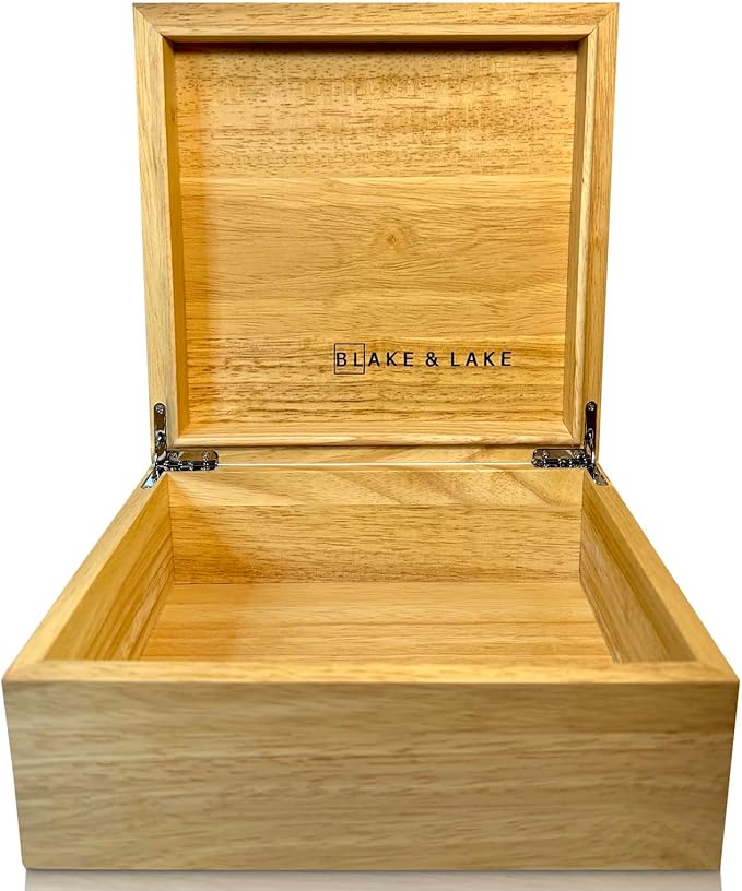 Blake & Lake Wooden Eco Box with Hinged Lid - Solid Oak Wood Storage Box with Lid - Wooden Keepsake Box - Decorative wooden boxes with lids for Keepsakes (Oak)