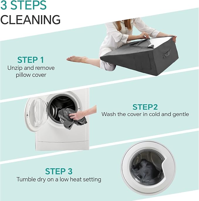 Bed Wedge Pillow for Sleeping, 12 Inch Memory Foam Wedge Pillow Post Surgery, Triangle Pillow Wedge, Elevated Support Pillows for Sleeping, Acid Reflux & Snoring - Removable Washable Cover