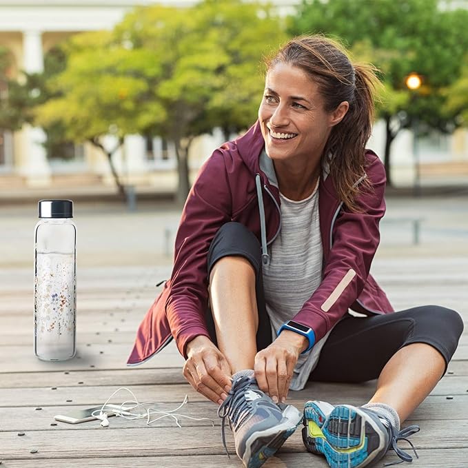 Borosilicate Glass Water Bottle, Sports Glass Drinking Bottle with Neoprene Sleeve and Stainless Steel Lid 16oz / 32oz