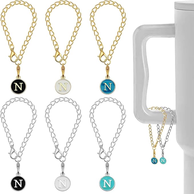 6PCS Letter Charm Accessories for Stanley Cup, Name ID Letter Handle Charm for Stanley Handle Identification Letter Pendant Handle Decoration for Stanley Tumbler Charms (Letter N)