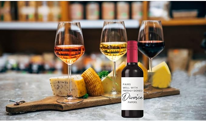 24 Pcs Mini Divorce Wine Labels, Divorce Breakup Gifts for Women Men Her, Divorce Party Decorations for Women, Pairs Well With Freshly Signed Divorce Papers Wine Bottle Stickers Labels
