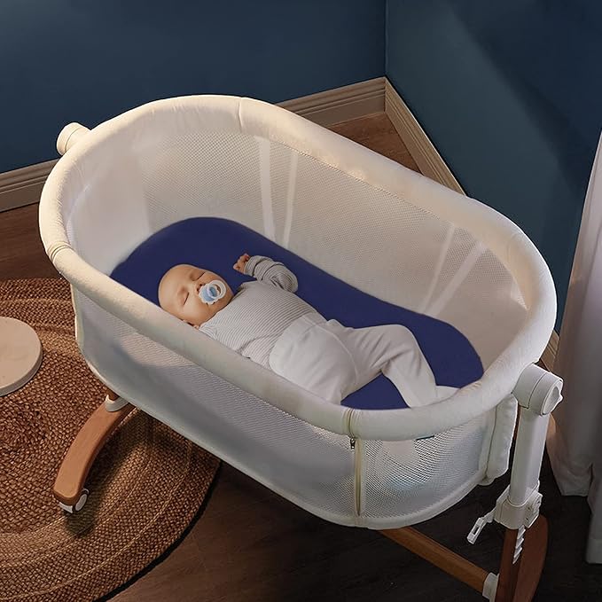 Bassinet Sheet Set 2 Pack Fitted Sheets for Baby Boy, Universal Microfiber Soft Cradle Sheets for Oval Rectangle and Hourglass Bassinet Mattress, Grey and Navy