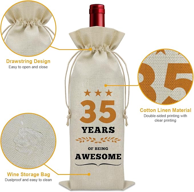35th Birthday Gifts for Women Men Wine Bag 35 Year Old Birthday Gifts for Her Him 35 Year Work Anniversary Decorations Wine Bottle Decoration Bag Born in 1989 Wine Accessories Gifts for Wine Lovers