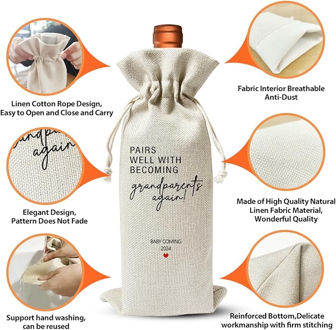 Becoming A Grandparent Gift, Grandparent To Be Gift Wine Bag, Promoted to New Grandparent Gift, Baby Pregnancy Reveal Gift, Baby Announcement Gift for New Grandparent, Baby Shower or Party Favor