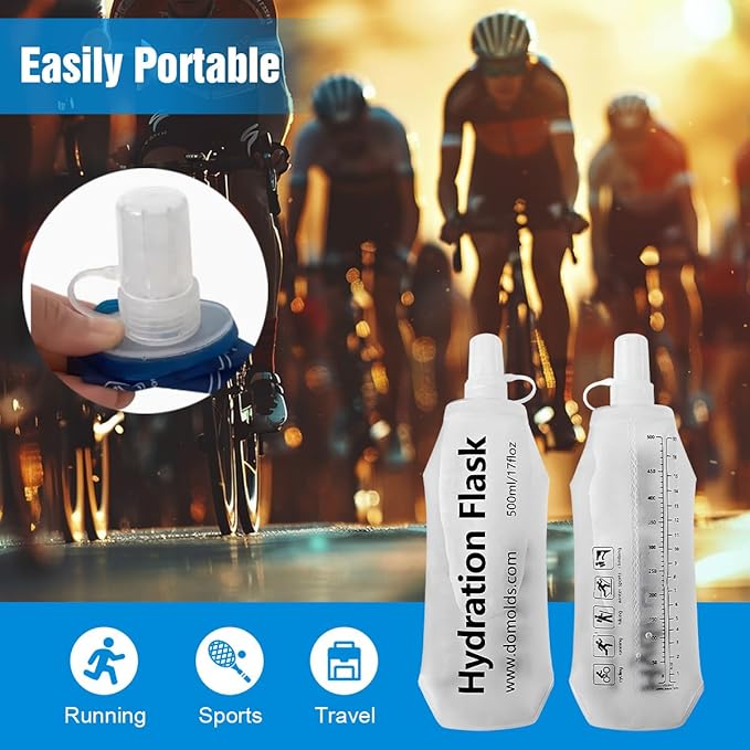 500ML Soft Flask, Running Water Bottle Foldable TPU Hydration Flask for Running Hydration Pack Cycling Hiking Marathon, Clear Pack of 2