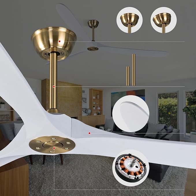 Bigzone 88" Indoor Ceiling Fans Without Lights With Remote Control, DC Motor Quiet Energy Saving,3 White Balsa Wood Blades,Outdoor/Indoor Ceiling Fan With Reversible Blades