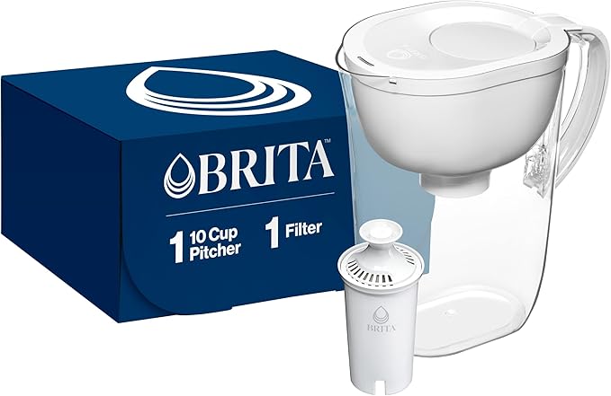 Brita Large Water Filter Pitcher for Tap and Drinking Water with SmartLight Filter Change Indicator, Includes 1 Standard Filter, BPA-Free, Lasts 2 Months, 10-Cup Capacity, Bright White