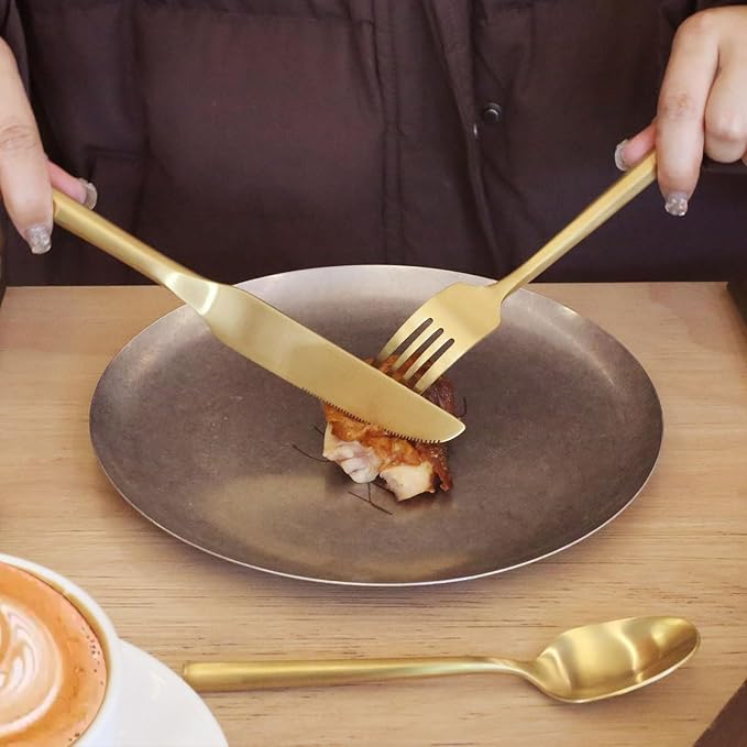 30-Piece Matte Gold Silverware Set, Hand Forged Utensil, Stainless Steel Flatware Set, Hexagon Handle Cutlery Set for Home Hotel Use, Service for 6