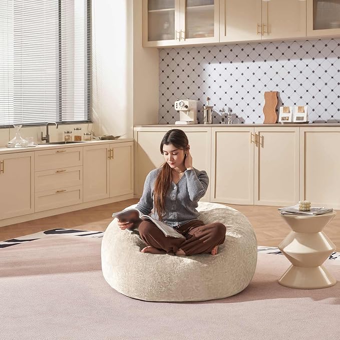 Bean Bag Chair 3Ft, Memory Foam Filled, Large Beanbag Chairs for Adults and Teens, Soft Sofa with Removable Flannel Cover, Round Couch for Living Room Bedroom College Dorm (Apricot, 3FT-36×36"×24")