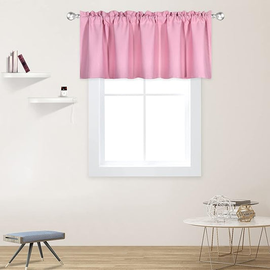 Baby Pink Valance for Windows 52x18 Inch Solid Thermal Insulated Blackout Rod Pocket Kitchen Short Curtain Toppers Valance for Bathroom Living Room 1 Panel
