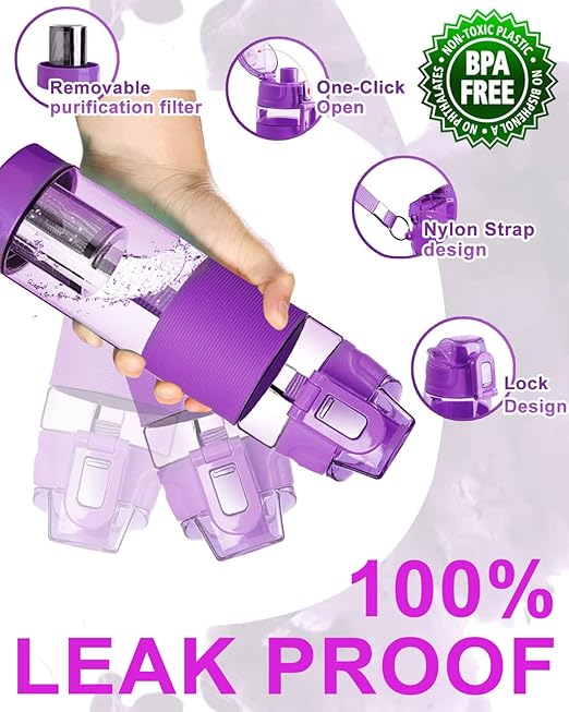 Alkaline Water Bottle 22oz Minerals Filtered Water Bottle Reduce ORP Ph Water Filter Bottle Alkaline 9.5, Portable Alkaline Water Filter Bottle for Sports,Camping