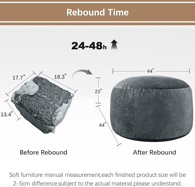 Bean Bag Chairs for Adults - Memory Foam Furniture BeanBag Chair - Kids/Teens Sofa with Soft Micro Fiber Cover - Round Fluffy Couch for Living Room Bedroom College Dorm - 4 ft, Grey