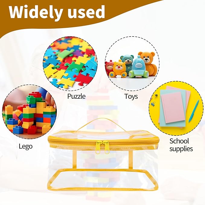 6 Packs Clear Toy Storage Bags- 9.4 x 6.7 x 4.3 Inch Transparent PVC Toy Organizing Bags with Zipper- Waterproof Toy Storage Organizer Pouch for Building Blocks, Small Toys (Red, Blue, Yellow)