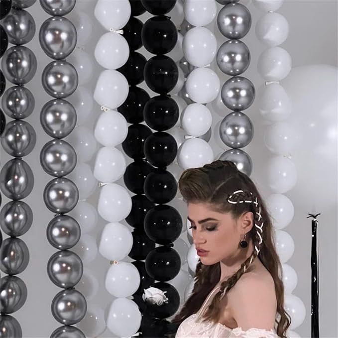 Black and Silver Linking Balloons, 100PCS 6 Inch Small Metal Silver Link Balloons for Making Balloon Wall Heart Arch, Quick Linked Balloon for Wedding Birthday Baby Shower Graduation Party Decorations