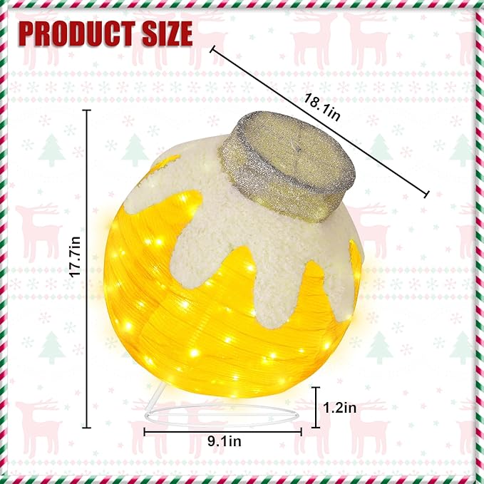 BRIGHTDECK Outdoor Christmas Ornaments, Lighted Pop-Up Outdoor Holiday Ball Decoration with 80 LED Lights, 8 Light Modes, Lighted Collapsible Holiday Decorations for Yard, Home (Yellow)