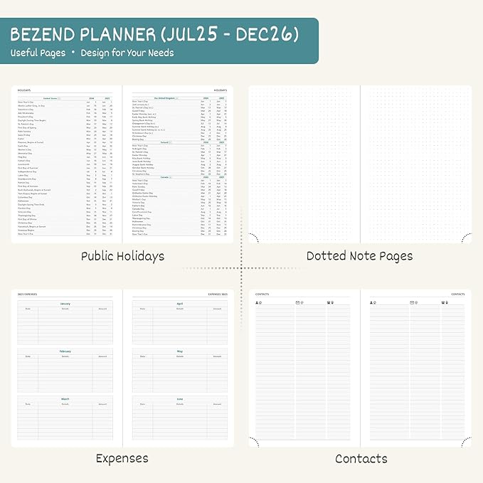 BEZEND Planner 2025-2026 Weekly and Monthly, 5.8" x 8.5" Academic Calendar (Jul 25-Dec 26) Vertical Daily Appointment with Hourly Timeslot & Monthly Tab, PU Leather Hardcover - Lavender