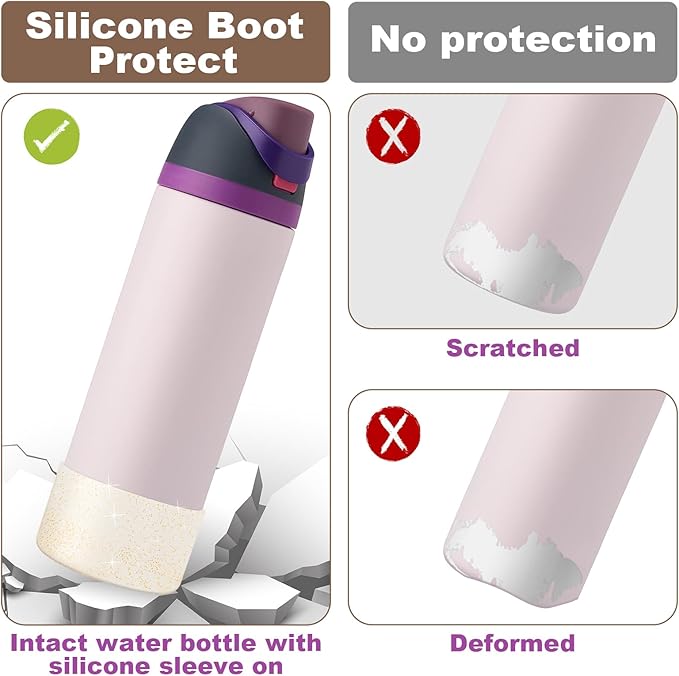 2PCS Silicone Water Bottle Boot for Owala 24oz 32oz 40oz, Anti-Slip Protective Sleeve Bottom Bumper Protector for FreeSip, Twist, and Flip Stainless Steel Water Bottles