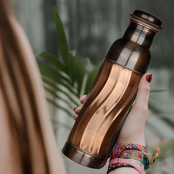 Black Wave Copper Water Bottle - Pure Copper Vessel for Drinking - Drink More Water, Lower Your Sugar Intake And Enjoy the Benefits Immediately (Design 39)