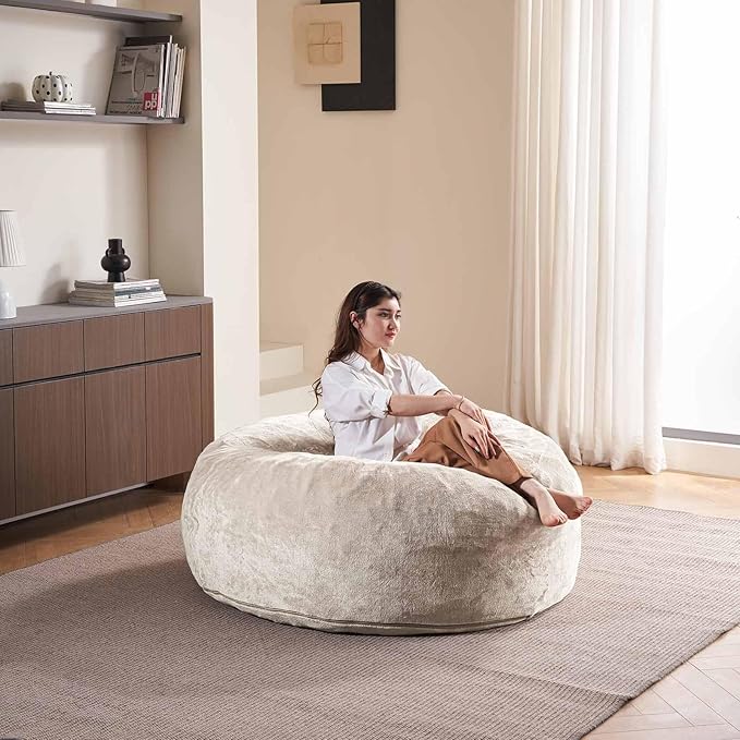 5FT，Big Bean Bag Chairs for Adults，Large beanbag with Filler Included，Memory Foam Material，Easy to Clean and Washable Corduroy Fabric，Suitable for Living Room and Bedroom (Apricot, 5 Foot)