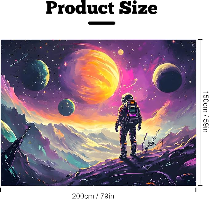 BVBOX Astronaut Space Blacklight Tapestry 79"x59", UV Reactive Astronaut Universe Galaxy Planet Glow in Dark Tapestries, Black Light Neon Upright Poster Wall Hanging Backdrop Decor for Bedroom Living Room