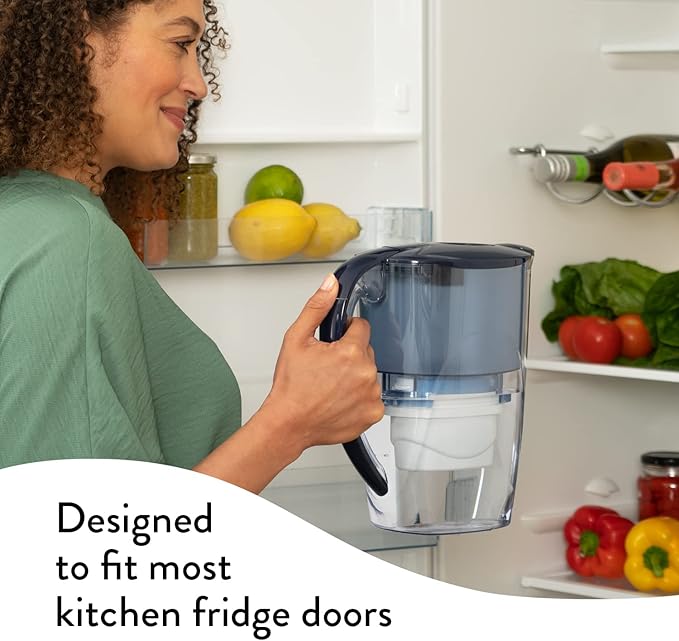 Aqua Optima 6-Cup Water Filter Pitcher Bundle Pack for Tap and Drinking Water with 6 Evolve+ Filter, Reduces Microplastics, Improves Taste, BPA Free, WQA Certified, Oria Design (Blue)