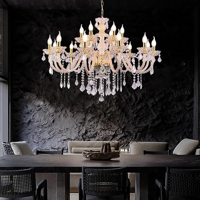 18-Light Double-Layer Crystal Chandelier for Living Room Gold Ceiling Pendant Light Fixtures with K9 Crystal Modern Luxury Lighting for Dining Room, Bedroom, Kitchen