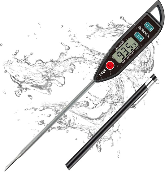 BOMATA Waterproof IPX7 Thermometer for Water, Liquid, Candle and Cooking. Instant Read Food Thermometer with Long Probe for Cooking, Meat, BBQ! T101 (Black Color)…