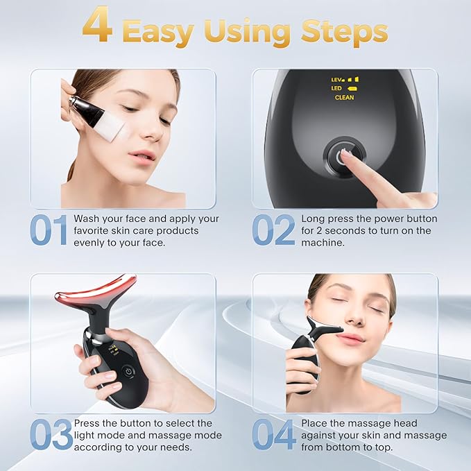 7-in-1 Deplux Face Neck Massager for Skin Care at Home, Facial Massager Glossy Black