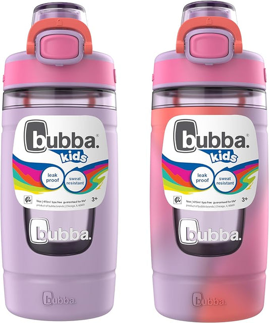 Bubba Kids Flo Silicone Sleeve and Wide Mouth, 16oz, 2-Pack Water Bottle, Medium, Lavender Frost; Lavender Frost Tie Dye