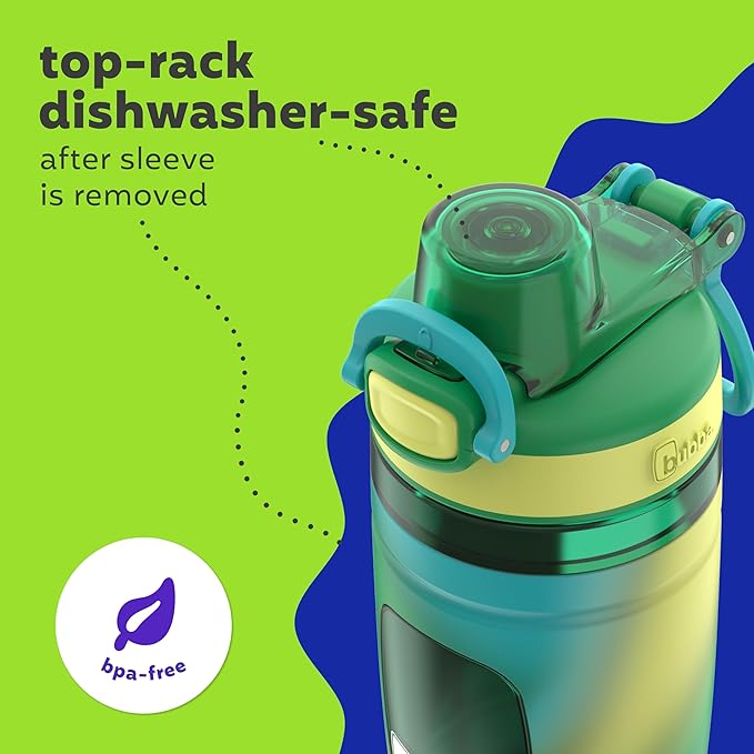 Bubba Kids Flo Silicone Sleeve and Wide Mouth, 16oz, 2-Pack Water Bottle, Medium, Fresh Fern Tie Dye; Fresh Fern