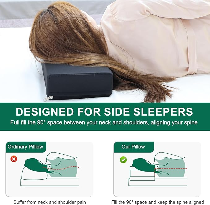 2PCS Neck Pillows for Side Sleepers, Foam Pillows for Sleeping, Head Pillow, Waterproof Faux Leather, Easy to Clean 18x8x3IN / 45x20x8CM (Black)