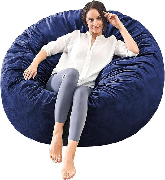 Bean Bag Chairs for Adults - Memory Foam Furniture BeanBag Chair - Kids/Teens Sofa with Soft Micro Fiber Cover - Round Fluffy Couch for Living Room Bedroom College Dorm - 4 ft, Navy