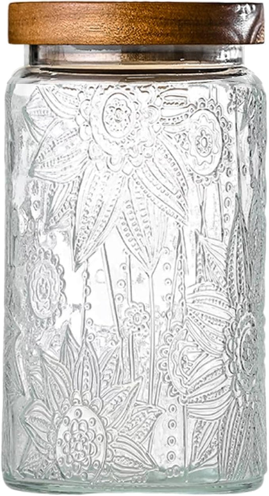 32oz Vintage Glass Jar With Lid, Glass Storage Containers, Airtight Kitchen Storage Containers For Sugar, Coffee, Tea, Spice, Flour, Candy Cookie, Pasta, Cereal, Cute Decorative Jars