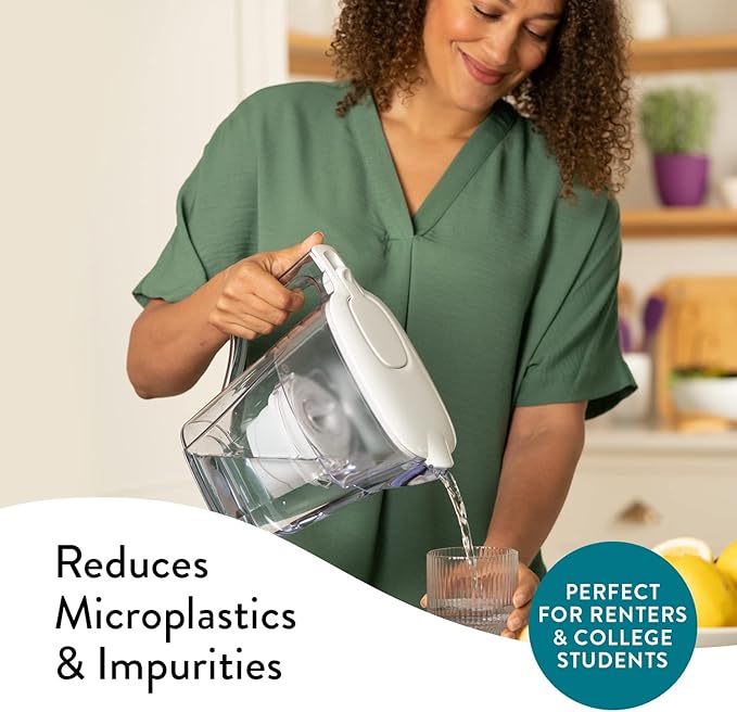 Aqua Optima 5-Cup Water Filter Pitcher Bundle Pack for Tap and Drinking Water with 6 Evolve+ Filter, Reduces Microplastics, Improves Taste, BPA Free, WQA Certified, Liscia Design (White)