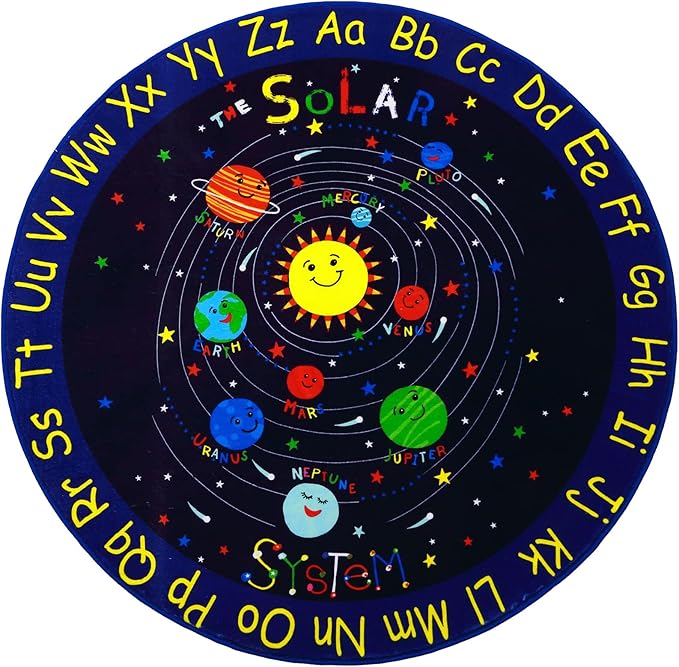 Baby Play Mat Solar System Learning Rug Kids Rug ABC Alphabet Educational Area Rugs for Classroom Kids Room Baby Playroom Mat Kids Foam Rug Playtime Activity Mat for Toddler 4 x 4