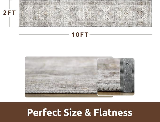 AMOAMI-2X10 Runner Rug-Washable Runners for Hallways-Soft Non Slip Bedside Rugs for Bedroom-Vintage Long Rug for Hallways Entryway Laundry Room Stair Kitchen Bathroom Grey