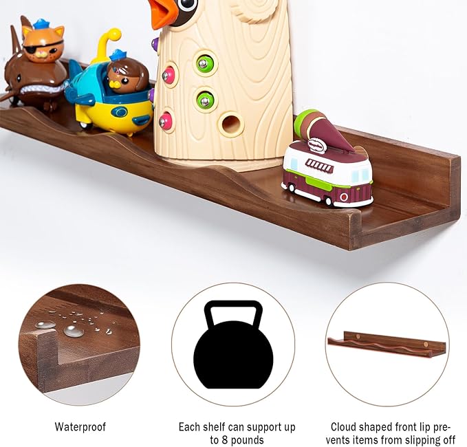 AZSKY Nusery Book Shelves for Kids, Picture Ledge Shelf for Wall Decor and Storage, Floating Photo Shelves with Lip for Picture Frames (Walnut, 23.6 Inches)