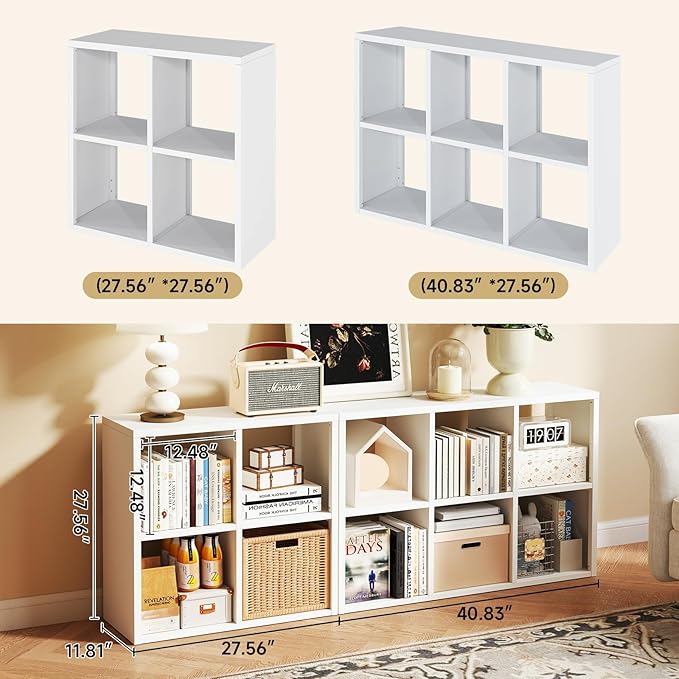 6 Cube Storage Organizer, Black Bookshelf with Storage, 2 Tier Storage Cubes,Freestanding Storage Organizer with Shelves for Living Room, Study