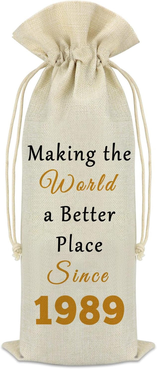 35th Birthday Gift for Women Men 1989 Wine Bag 35 Year Old Party Reusable Decorations Wine Bottle Bag Happy 35th Anniversary Birthday Gift Idea for Mom Dad Husband Wife Daughter Sister Aunt Friends