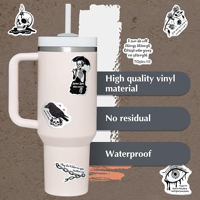 50Pcs Gothic Style Stickers Pack - Dark Aesthetic Vinyl Stickers, Easy to Apply, for Water Bottles, Laptops, Phones, Skateboards, Adults, Teens, Kids