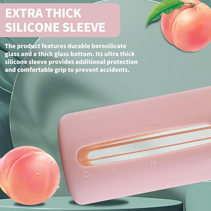 27 Oz Hydration Bottle,Minimalist Glass Water Bottle With Silicone Sleeve,Wide Mouth Opening With 2 Lids,Train Straws,Gift for Kids/Adults,Sport Glass Water Bottle for Gym/Yoga/Outdoor (Pink, 27 oz)