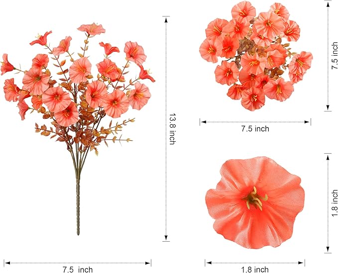 Artificial Mums for Outdoors Fake Fall Flowers Plants for Autumn Decoration, 12 Bundles Silk Morning Glory with Eucalyptus Look Real UV Resistant Faux Mums for Outside Planters Yard Patio Porch, Mix