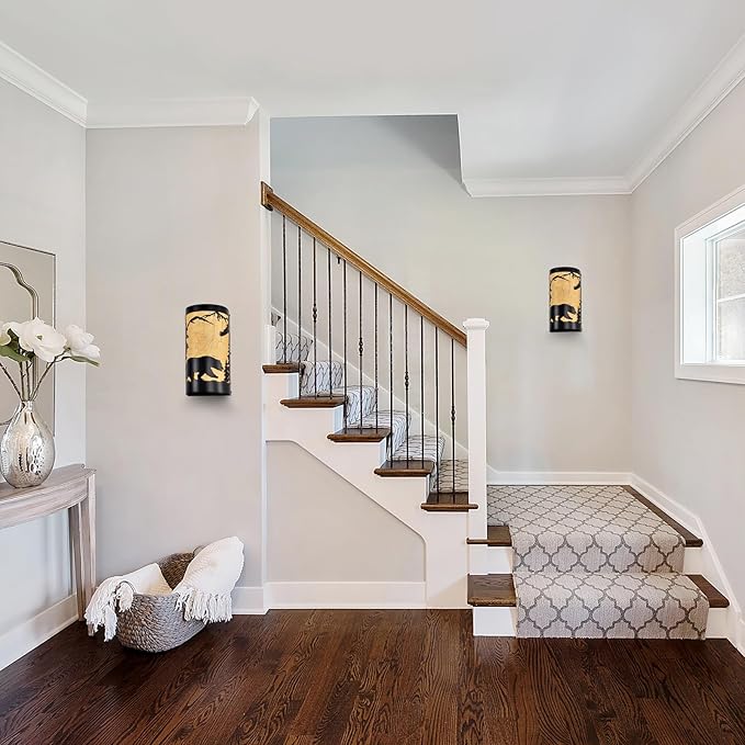 Black Wall Sconces Set of Two,Bear Metal Yellow Parchment Rustic Wall Sconces,Farmhouse Hallway Wall Light Fixtures,Industrial Wall Mount Lamp,Indoor Wall Lamps for Living Room,Bedroom,Porch