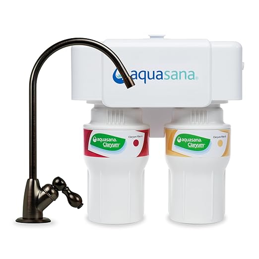 Aquasana Under Sink Water Filter System - Reduces PFAS, Lead, & Chlorine in Drinking Water - Under Counter Claryum Filtration for Kitchen - 2-Stage - Oil-Rubbed Bronze Faucet - AQ-5200.62
