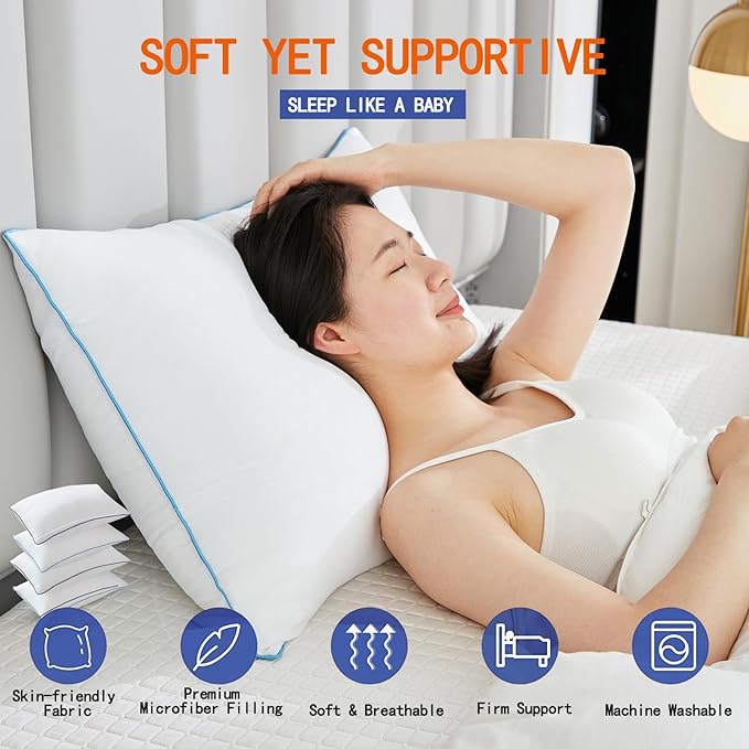 Bed Pillows for Sleeping - Pillows Queen Size Set of 4 Cooling Luxury Hotel Quality Pillow with Premium Plush Soft Down Alternative Fill for Side Back or Stomach Sleepers