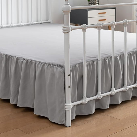 Bed Skirt Full Size Ruffled Bed Skirts with Split Corners, 12 Inch Drop Dust Ruffle Bed Skirt with Platform, Light Gray